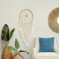 Cotton Macrame Handmade Intricately Woven Dreamcatcher Wall Decor With Beaded Fringe Tassels White - Olivia & May -Decoration Series Shop GUEST c0e8ca5c 130a 4770 933a 62fd1194d001