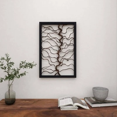Wood Tree Branch Wall Decor With Black Frame Brown - Olivia & May 3 Wood Tree Branch Wall Decor With Black Frame Brown - Olivia & May