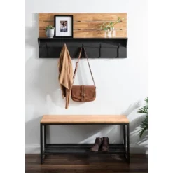 42" X 22" Samuels Decorative Wall Shelf With Hooks Rustic Brown/Black - Kate & Laurel All Things Decor -Decoration Series Shop GUEST d64e9c4d c221 464f b38f 6638939b94b5