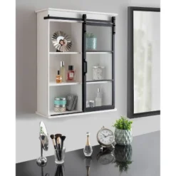 22" X 28" Barnhardt Decorative Wooden Wall Cabinet With Sliding Glass Door White - Kate & Laurel All Things Decor 15 22" X 28" Barnhardt Decorative Wooden Wall Cabinet With Sliding Glass Door White - Kate & Laurel All Things Decor -Decoration Series Shop GUEST e6a31bb5 63e4 4f3a 8013 e77057ec781e