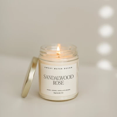 Sweet Water Decor Sandalwood Rose 9oz Clear Jar Soy Candle 3 Sweet Water Decor Sandalwood Rose 9oz Clear Jar Soy Candle