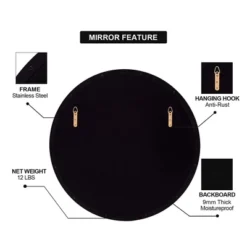 ANDY STAR 30 X 30 Inch Round Shaped Circle Mirror With 2 Millimeter Stainless Steel Metal Frame For Bathroom, Entryway, And Living Room, Matte Black -Decoration Series Shop GUEST f5ac017e 0785 47e0 ba06 ea435a4c11b8