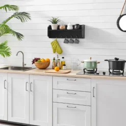 25" X 9" Entryway Floating Utility Wall Shelf With Hooks Black - Danya B. -Decoration Series Shop GUEST f6b37d36 5f6f 4dad 93b8 dd3501704e70