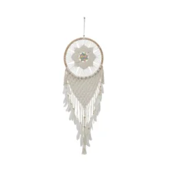 Cotton Macrame Handmade Intricately Woven Dreamcatcher Wall Decor With Beaded Fringe Tassels White - Olivia & May -Decoration Series Shop GUEST f711a1c0 f613 4942 83cd 00467a195c33